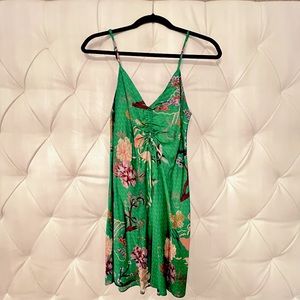 Sexy green slip dress with floral print